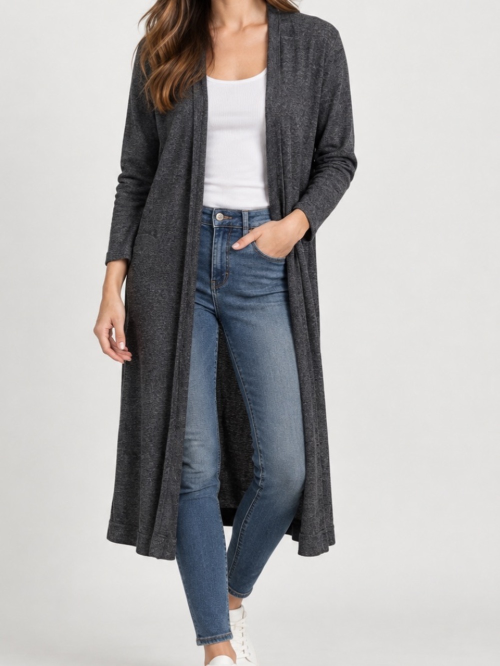 Free People Beach Oversized Long Cardigan Tunic Knit Sweater Boho Grey Small